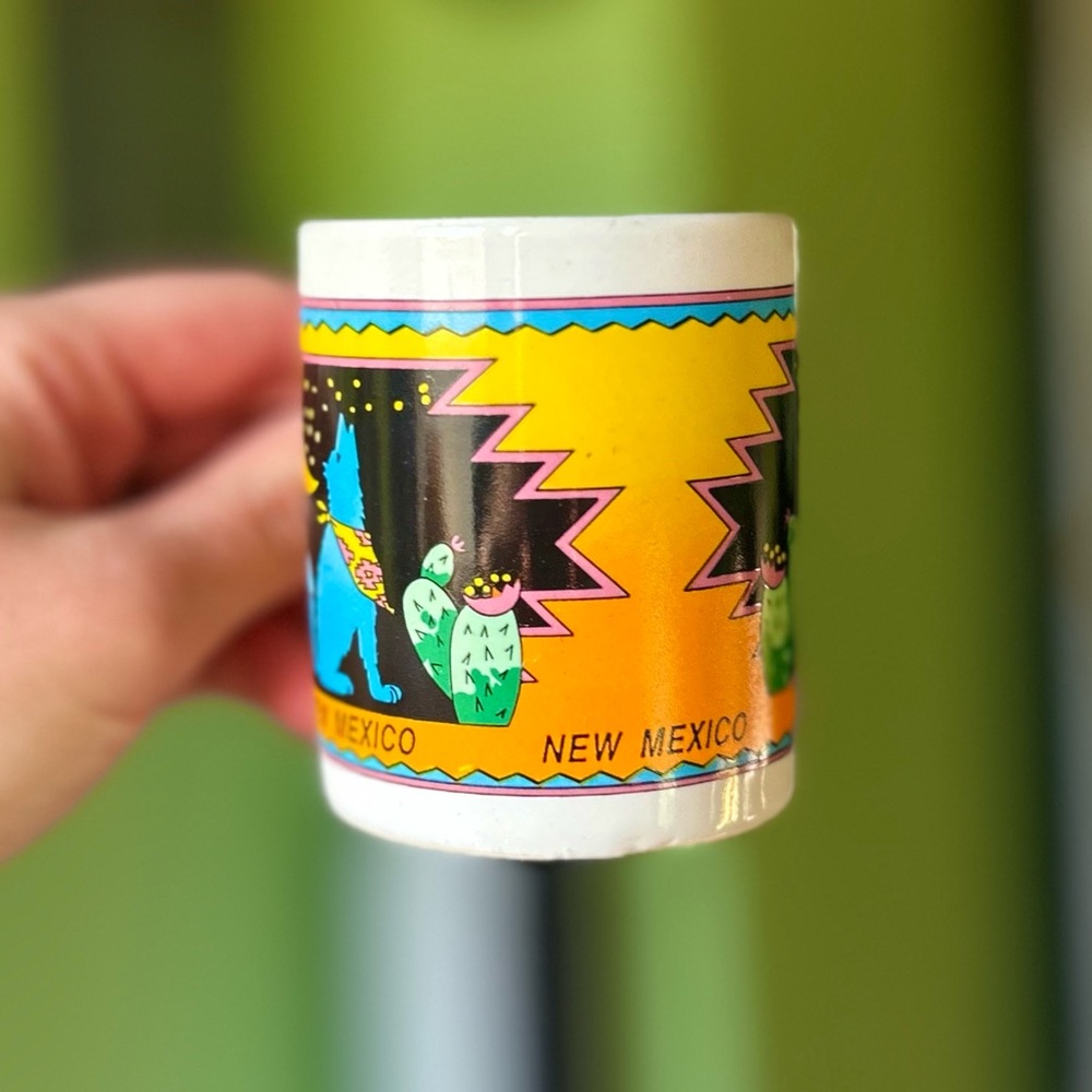 Western New Mexico Motif Desert Howling Wolf Espresso Souvenir Mini Mug - Picture 2 of 7